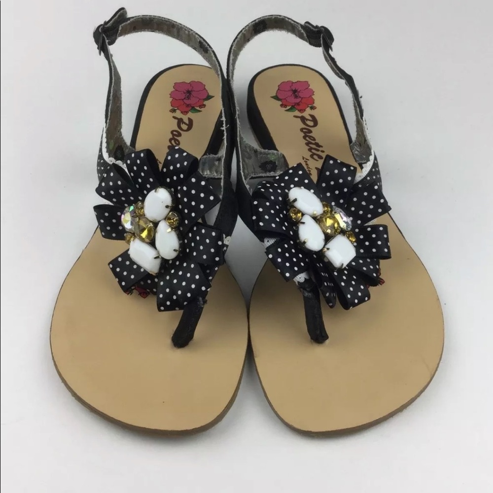 Poetic Licence Sweetest Thing Womens Black White Fabric Ankle Strap Sandals US 7